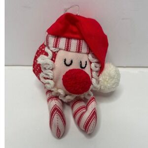 VTG Kitschy Sleeping Santa Plush Christmas Ornament 5.5" Shelf Sitter Cute‎